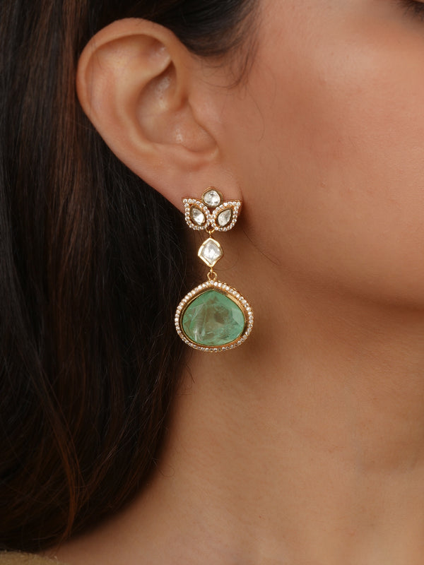 Green Color Gold Plated Faux Polki Earrings - PK-E158LGR