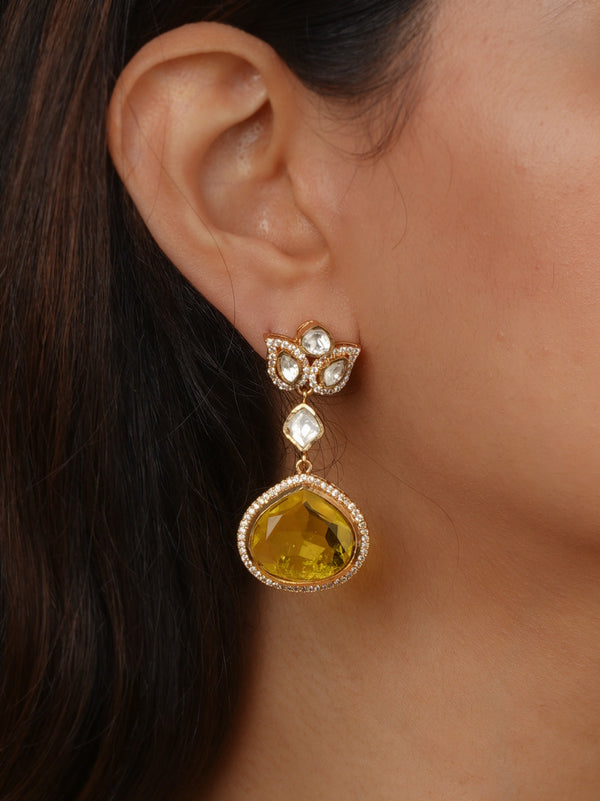 Yellow Color Gold Plated Faux Polki Earrings - PK-E158Y