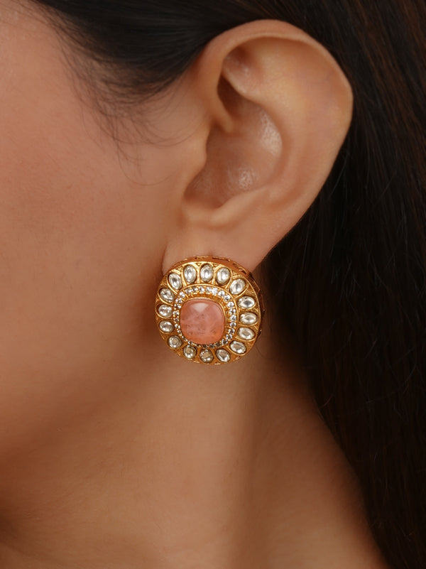 Baby Pink Gold Plated Faux Polki Earrings - PK-E159LP