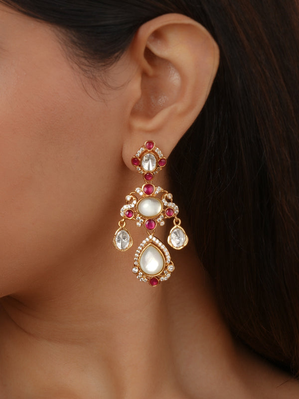 Pink Color Gold Plated Faux Polki Earrings - PK-E161A