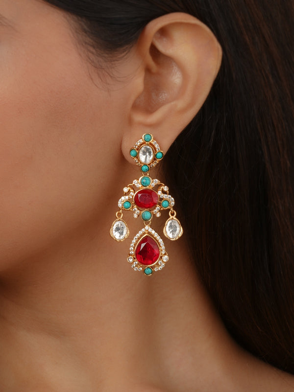 Multicolor Gold Plated Faux Polki Earrings - PK-E161RA