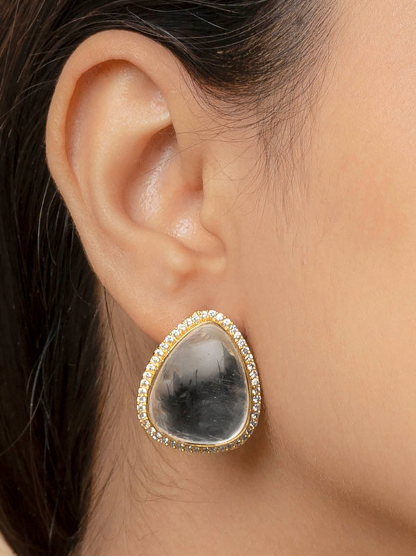PK-E31G - White Color Faux Diamond Earrings