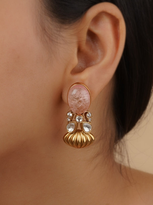 PK-E53LP - Baby Pink Color Gold Plated Faux Polki Earrings