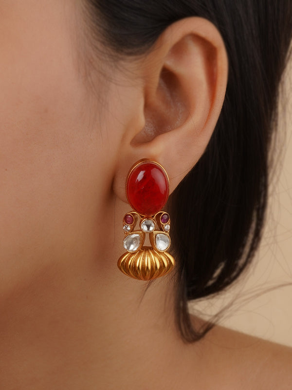 PK-E53R - Red Color Gold Plated Faux Polki Earrings