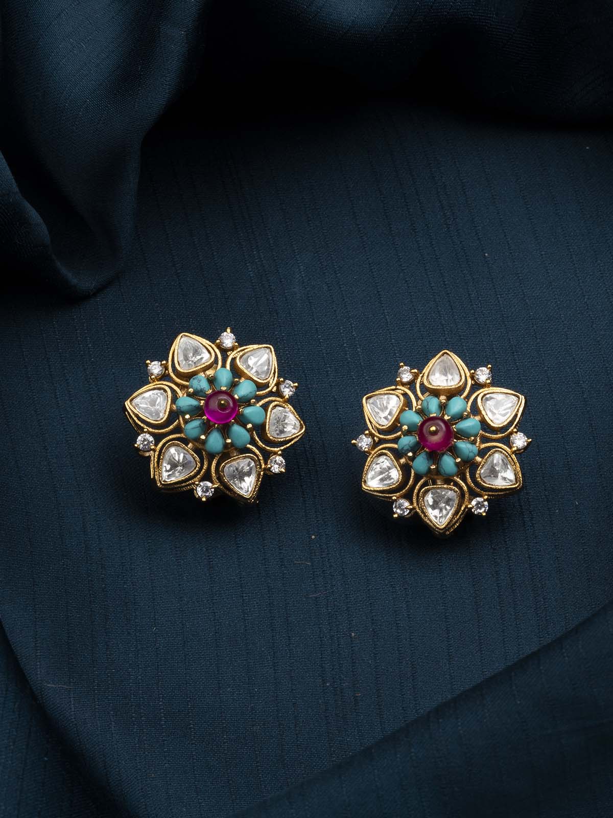 PK-E54B - Multicolor Faux Diamond Earrings