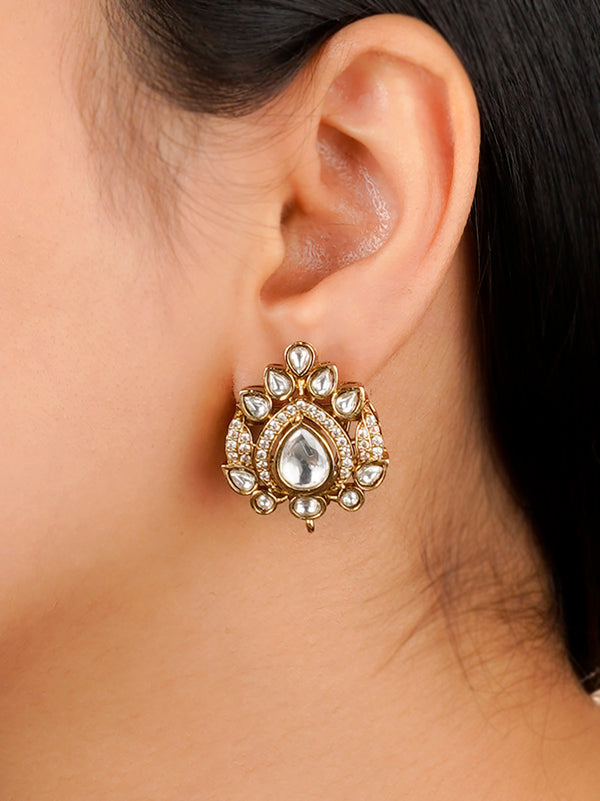 PK-E57 - White Color Gold Plated Faux Polki Diamond Earrings