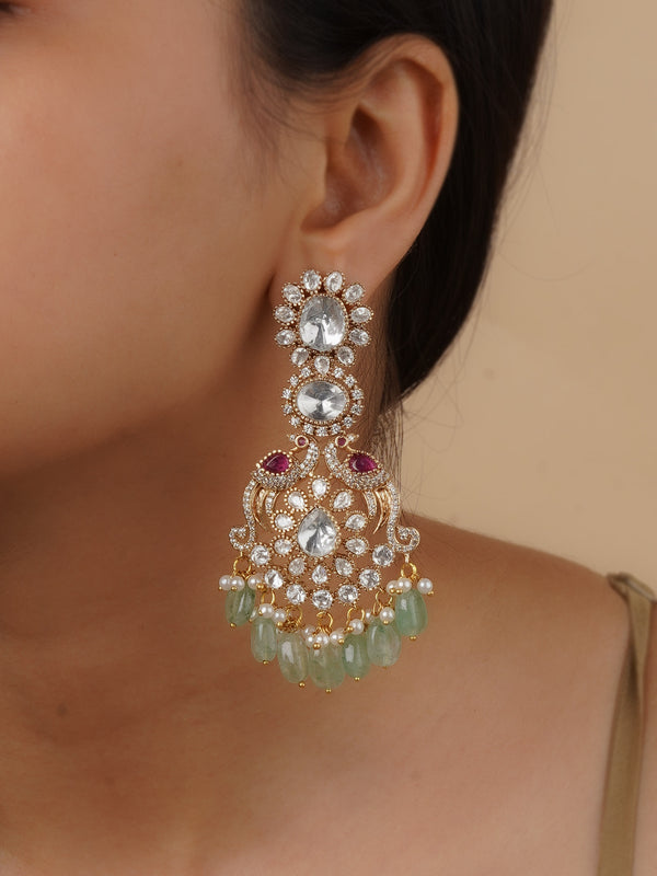 PK-E76 - Pink Color Gold Plated Faux Polki Earrings