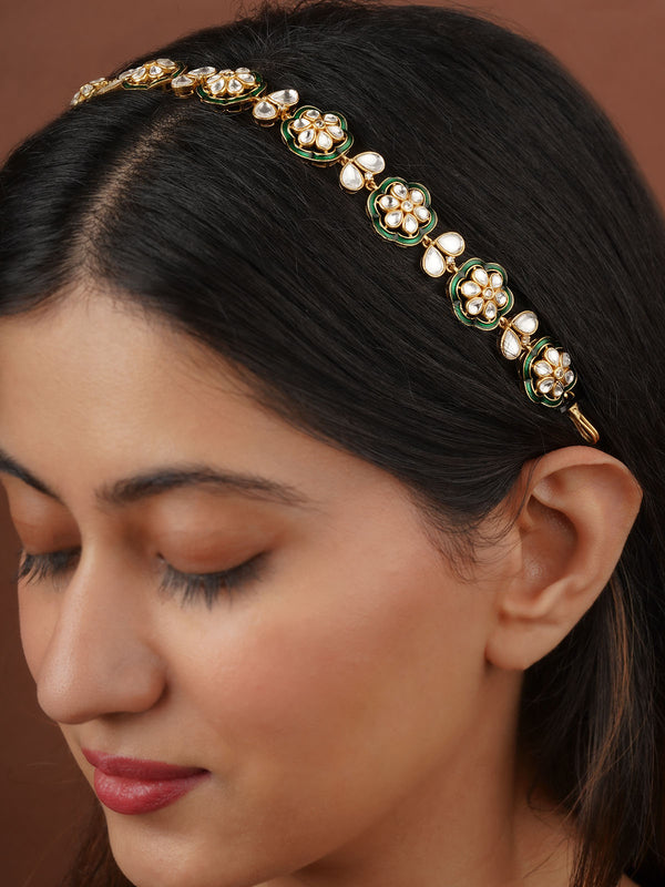 Green Color Gold Plated Faux Polki Sheeshphool - PK-HA3GR