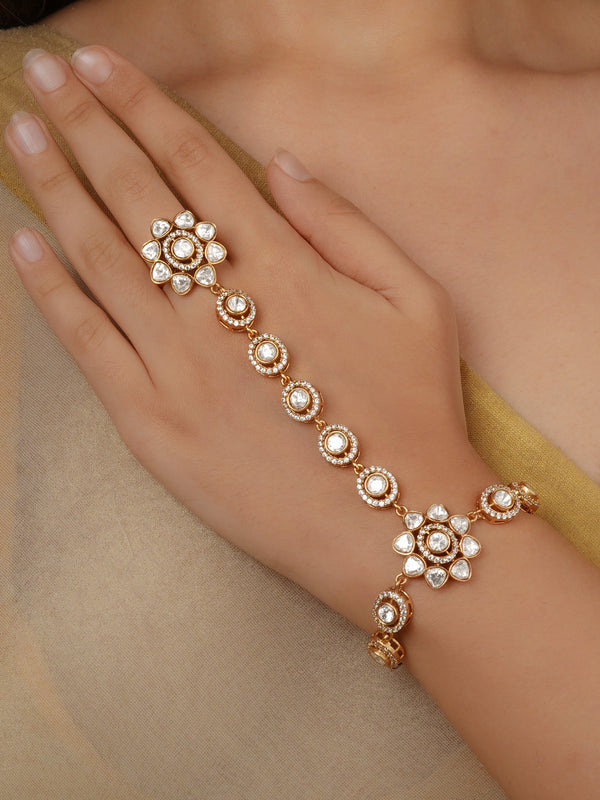 White Color Gold Plated Faux Polki Hathphool (1 Piece) - PK-HP2