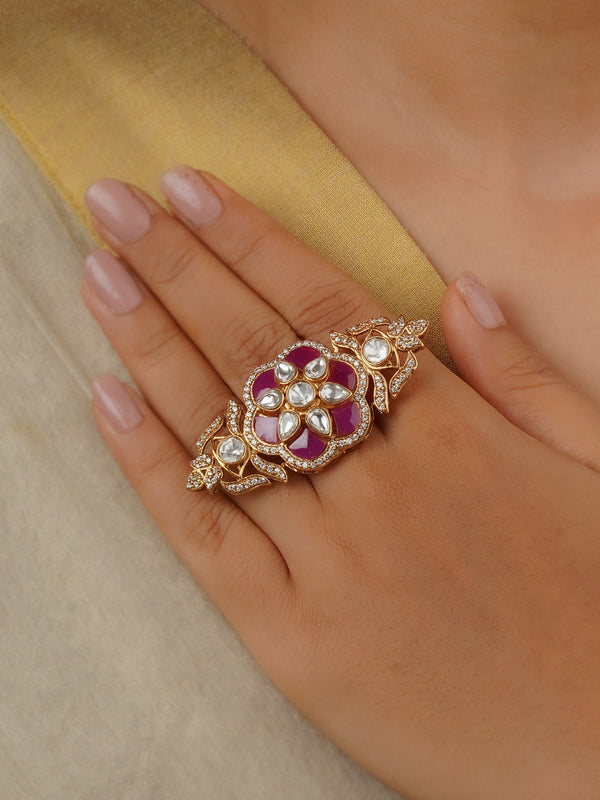 PK-R11P - Pink Color Gold Plated Faux Polki Ring