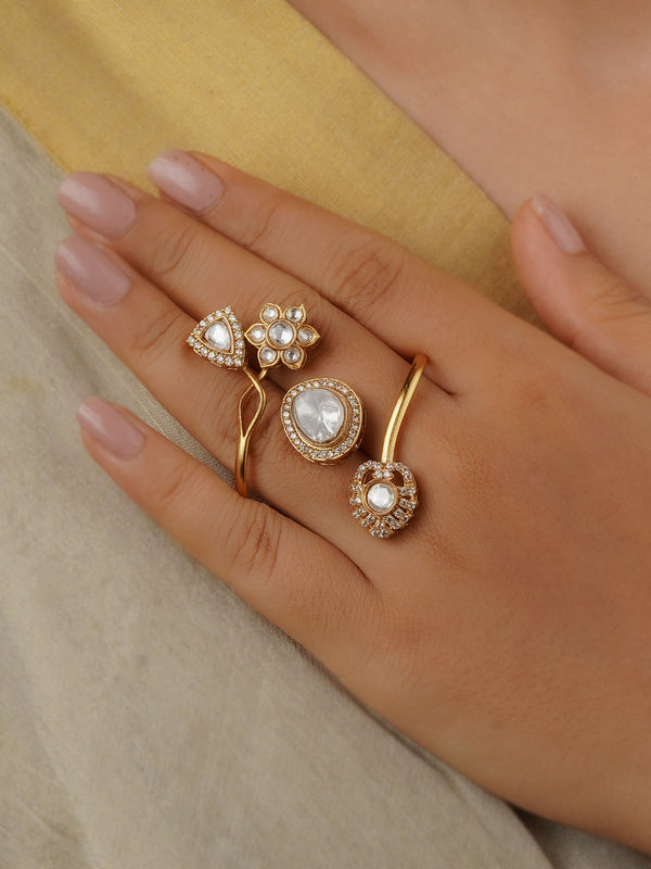 PK-R13 - White Color Gold Plated Faux Polki Ring