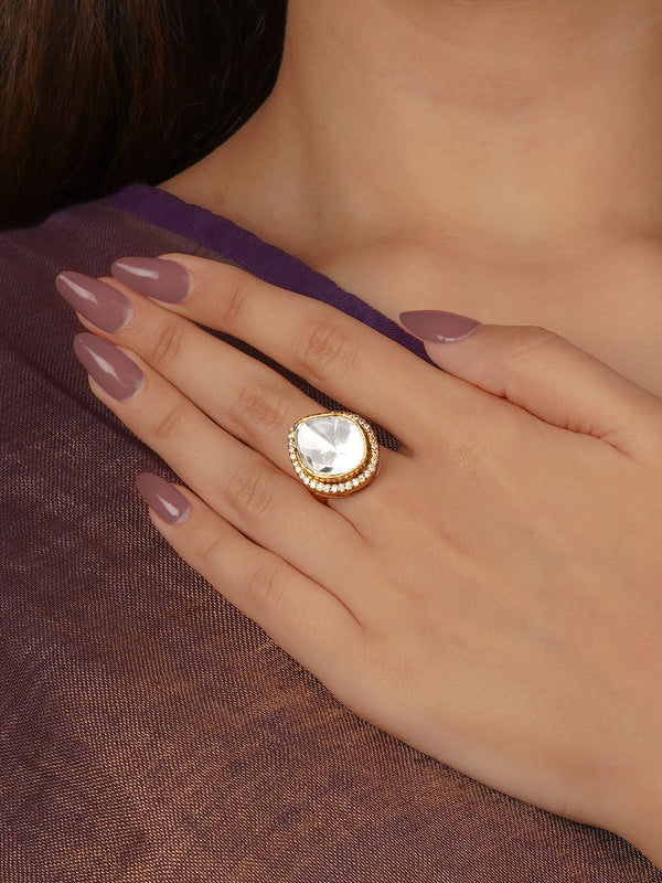 White Color Gold Plated Faux Polki Ring - PK-R31