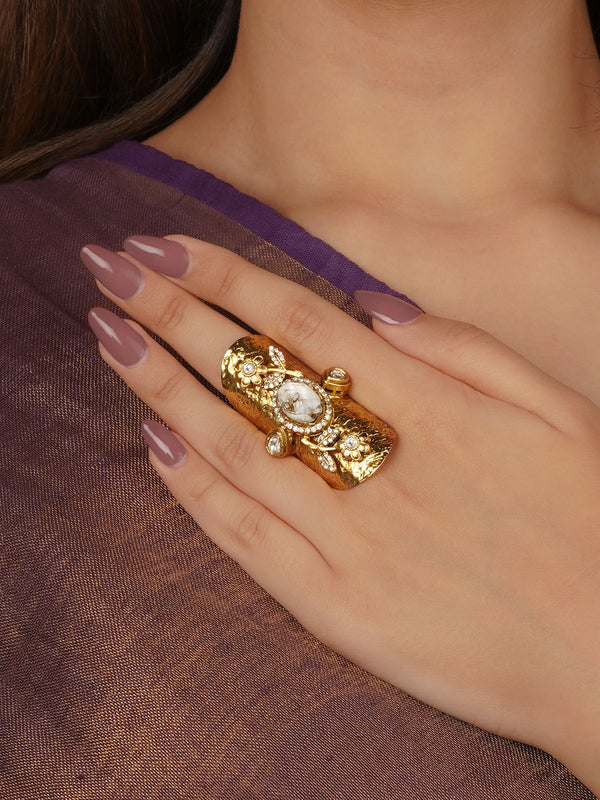 Gold Plated Faux Polki Ring - PK-R40