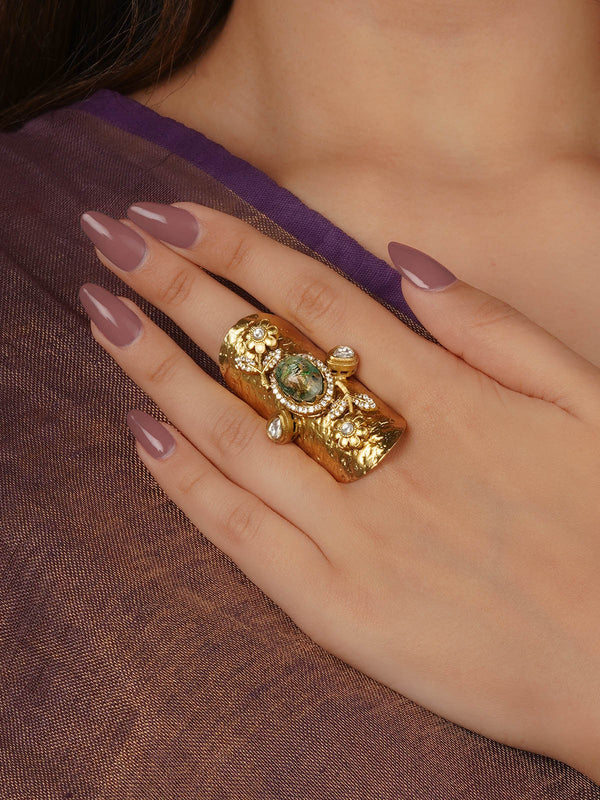 Gold Plated Faux Polki Ring - PK-R40