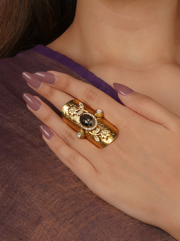 Gold Plated Faux Polki Ring - PK-R40