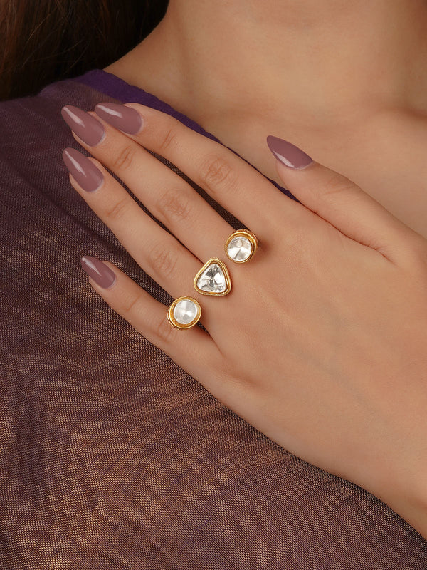 White Color Gold Plated Faux Polki Ring - PK-R41