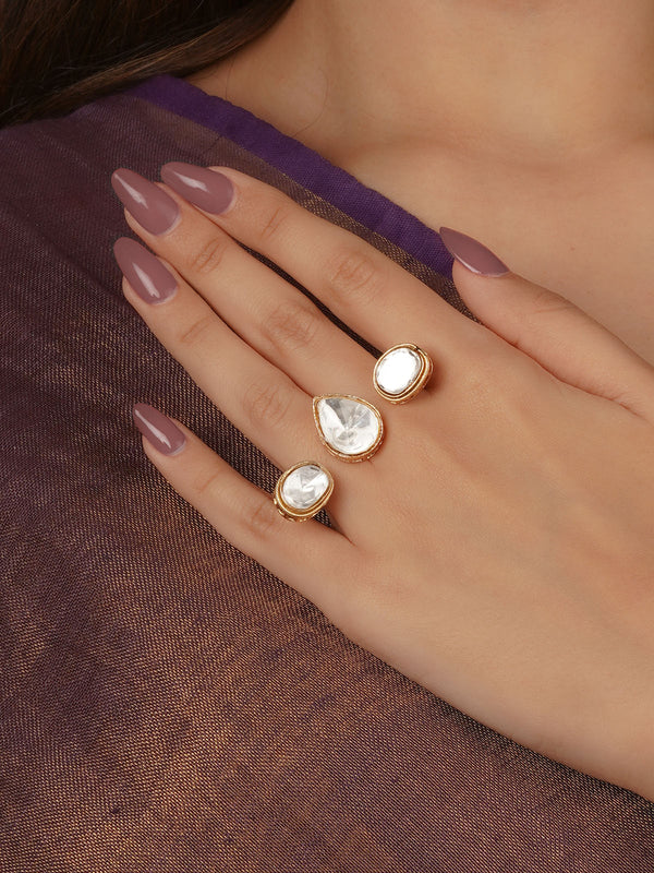 White Color Gold Plated Faux Polki Ring - PK-R41