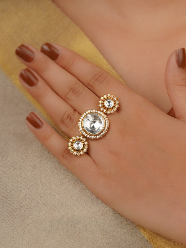 White Color Gold Plated Faux Polki Ring - PK-R58