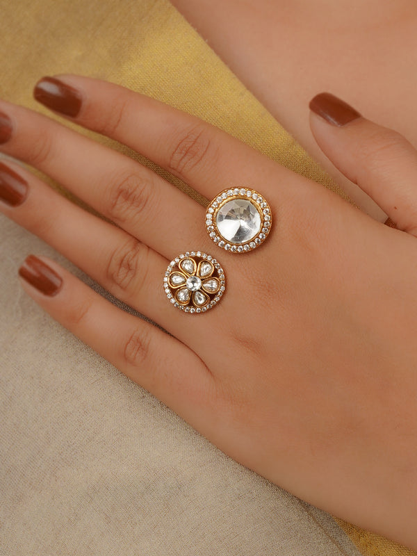 White Color Gold Plated Faux Polki Ring - PK-R61