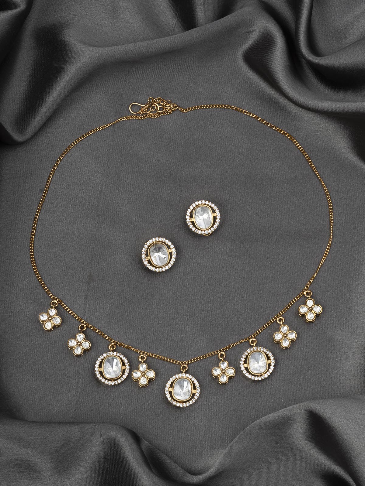 PK-S106 - Gold Plated Faux Diamond Short Necklace Set