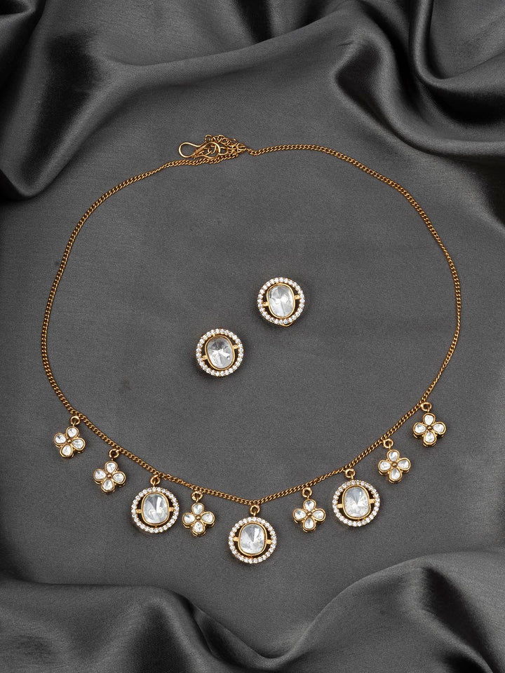 PK-S106 - Gold Plated Faux Diamond Short Necklace Set