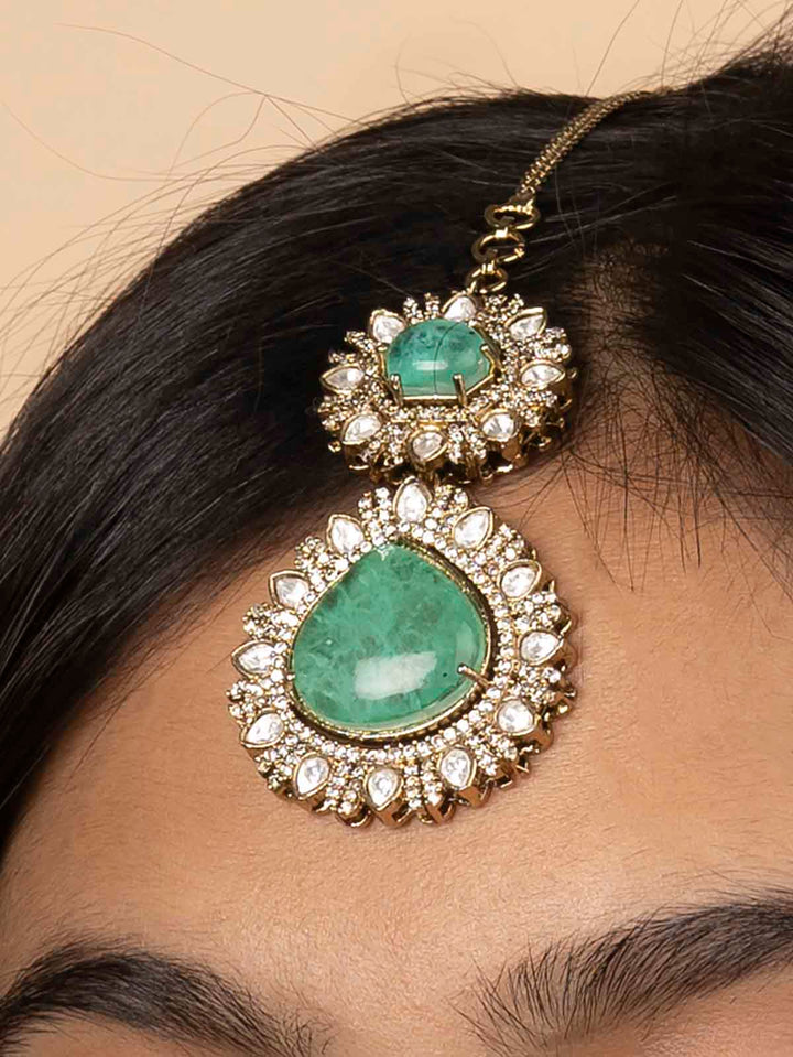 PK-S109 - Green Color Faux Diamond Long Necklace Set
