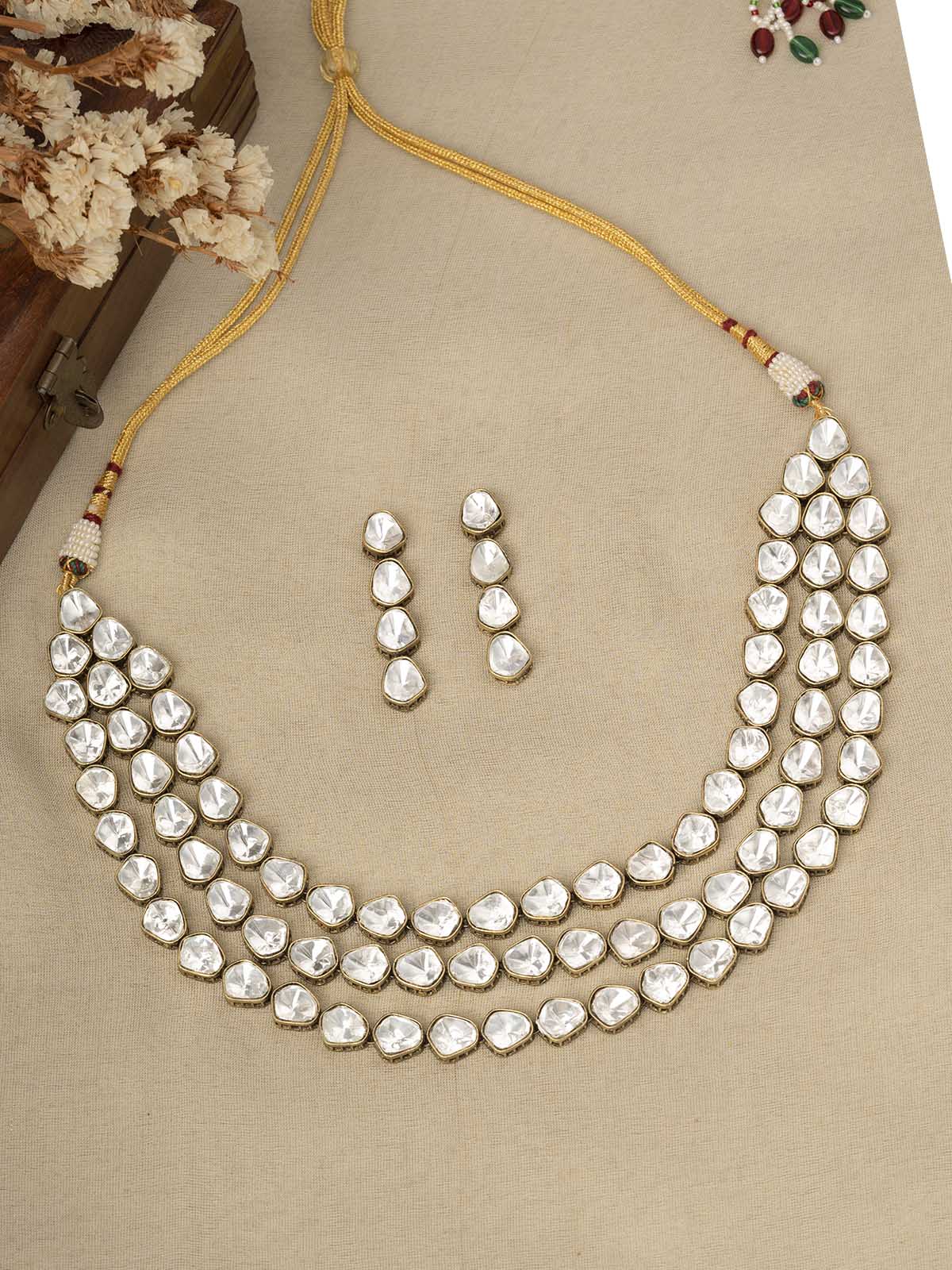 PK-S115 - White Color Faux Diamond Short Necklace Set