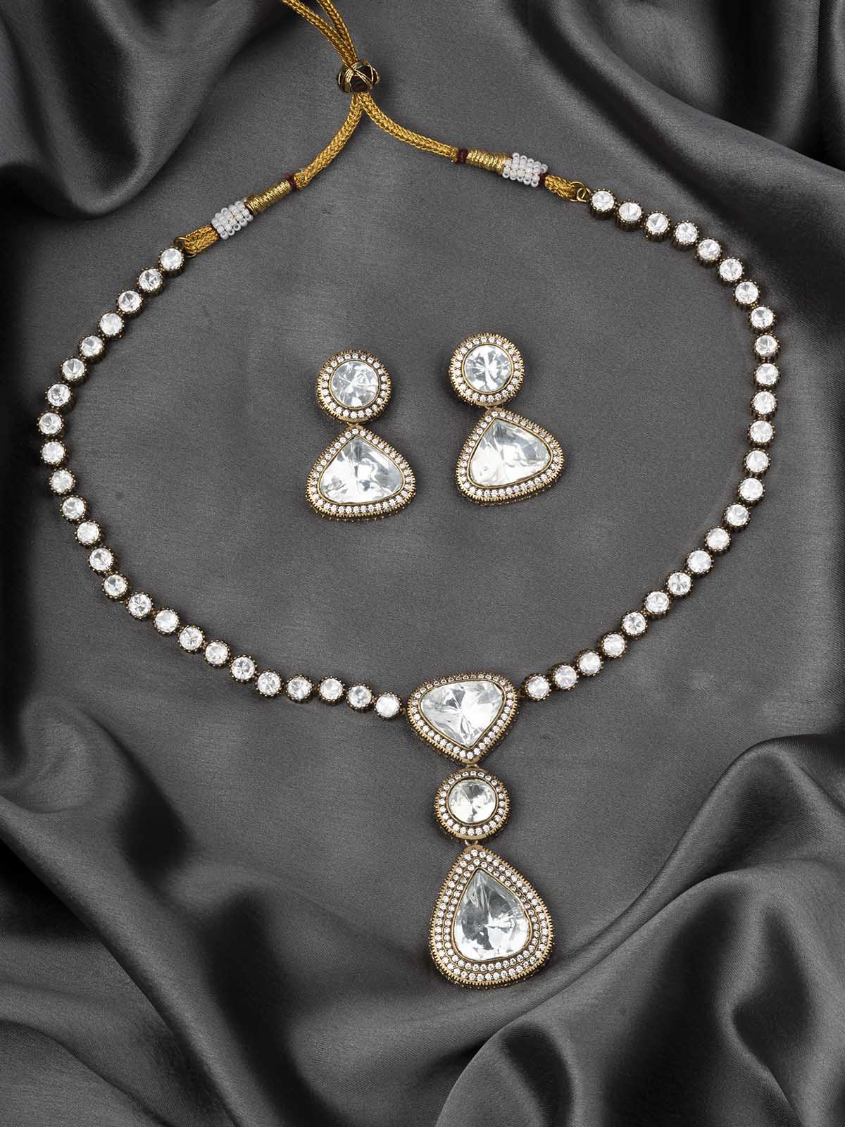 PK-S117 - Gold Plated Faux Diamond Short Necklace Set