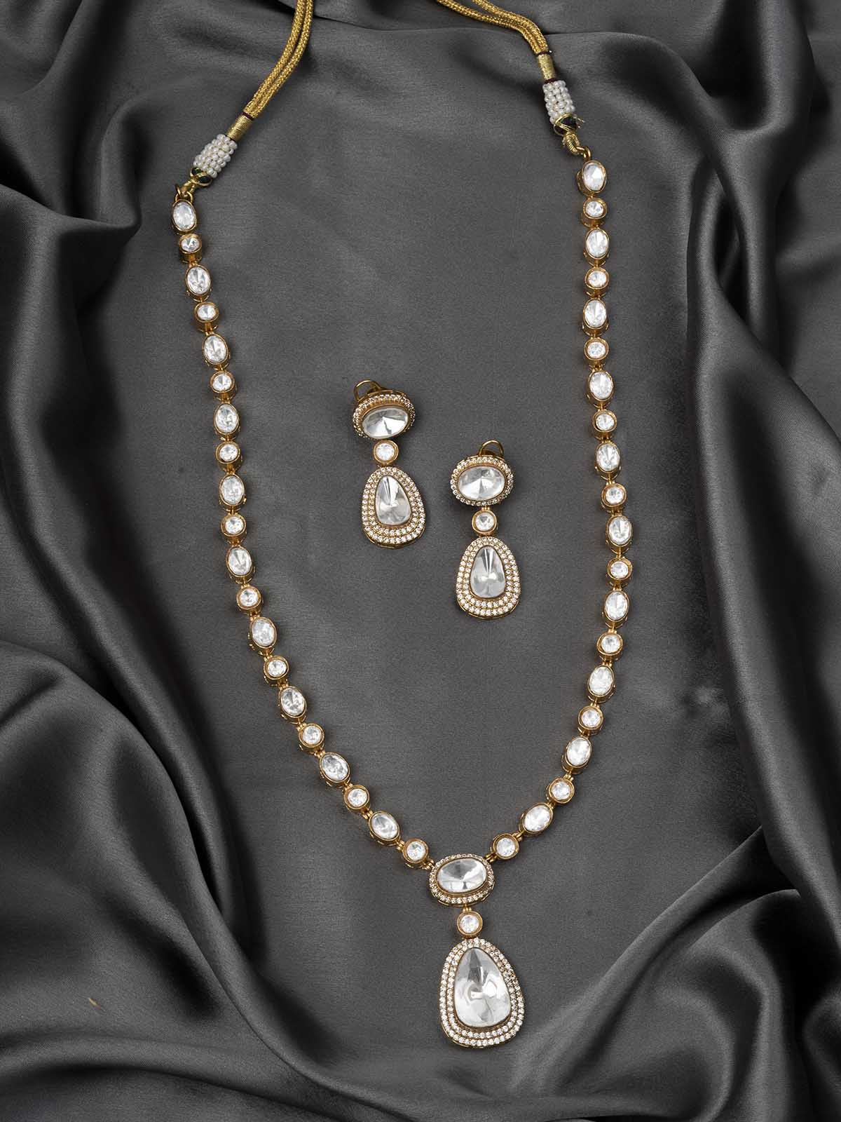 PK-S118 - Gold Plated Faux Diamond Medium Necklace Set