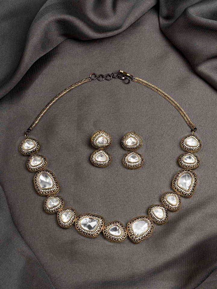 PK-S124 - White Color Faux Diamond Short Necklace Set