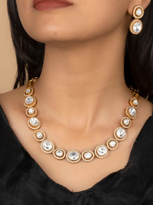 PK-S125 - White Color Faux Diamond Short Necklace Set