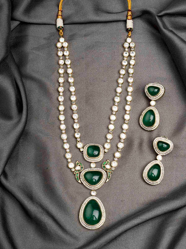 PK-S129GR - Green Faux Diamond Medium Necklace Set