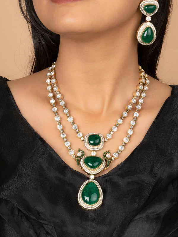 PK-S129GR - Green Faux Diamond Medium Necklace Set