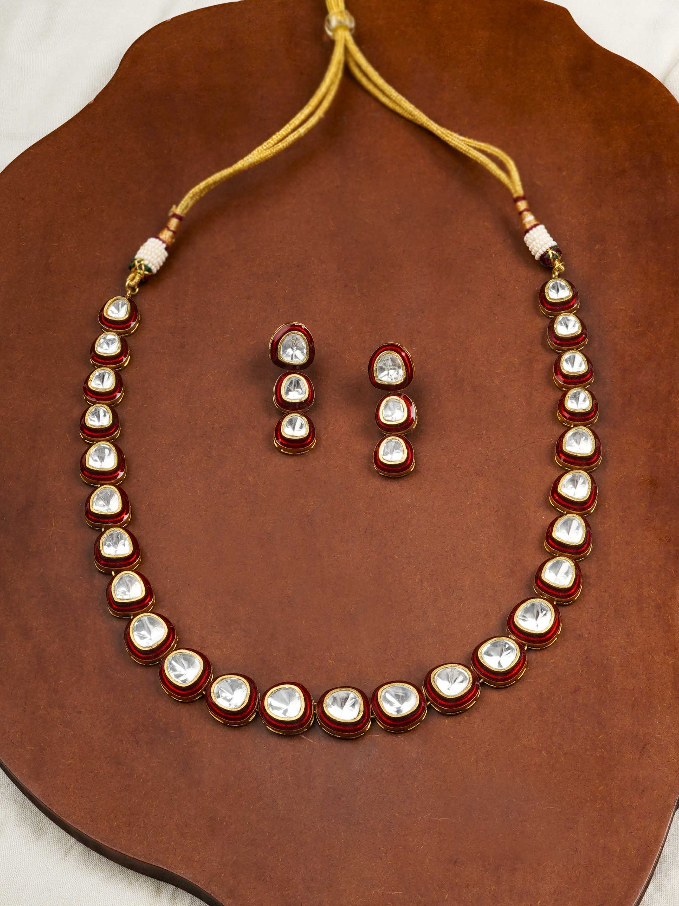CC-S23R - Red Color Gold Plated Contemporary Necklace Set