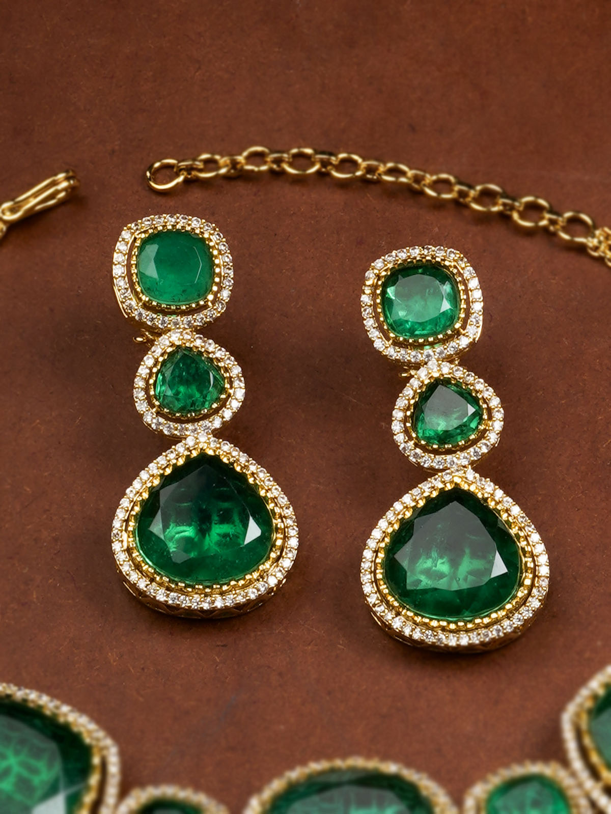 PK-S132GR - Green Color Gold Plated Faux Polki Necklace Set