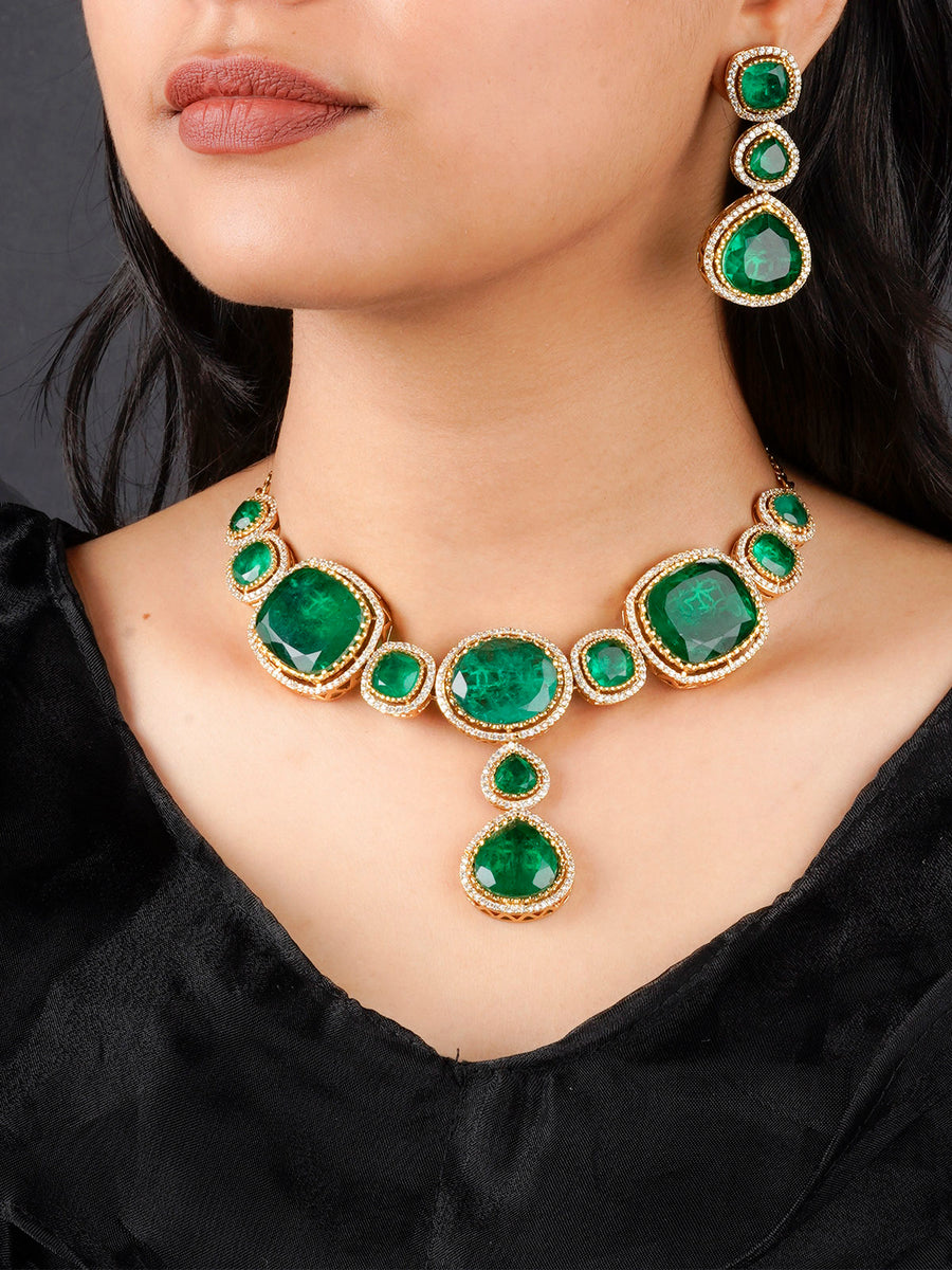 PK-S132GR - Green Color Gold Plated Faux Diamond Necklace Set – Mortantra