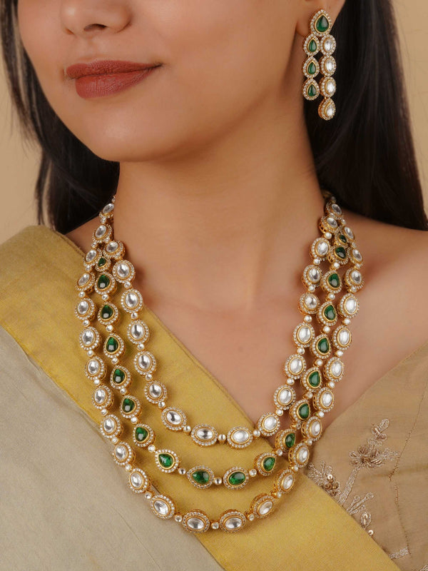 PK-S136WGR - Green Color Gold Plated Faux Polki Necklace Set