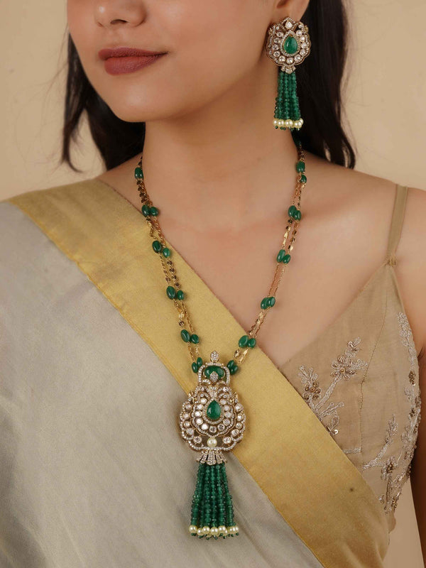 PK-S139GR - Green Color Gold Plated Faux Polki Necklace Set