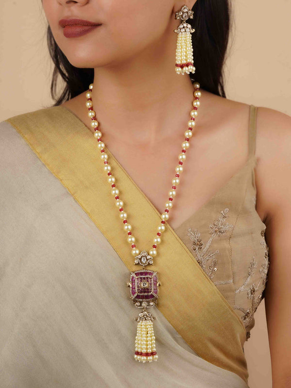 PK-S140P - Pink Color Gold Plated Faux Polki Necklace Set