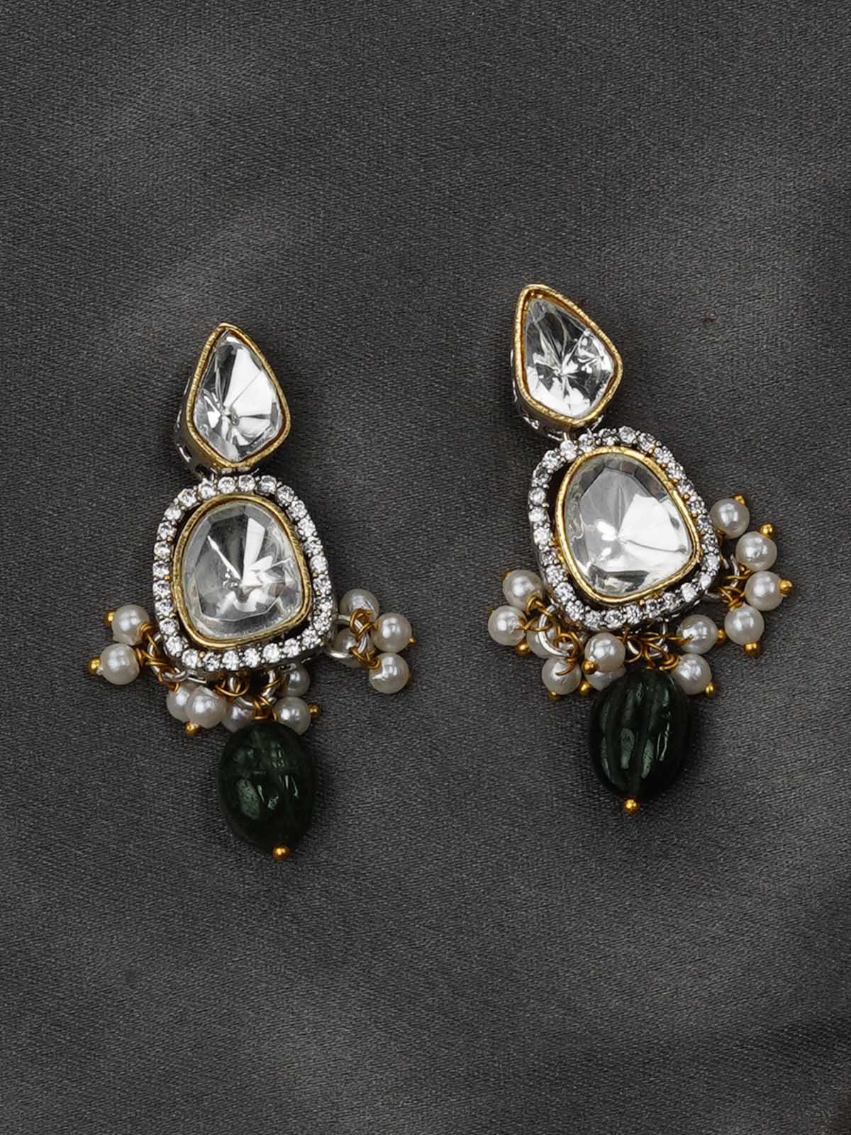 PK-S14A - Green Color Faux Diamond Short Necklace Set