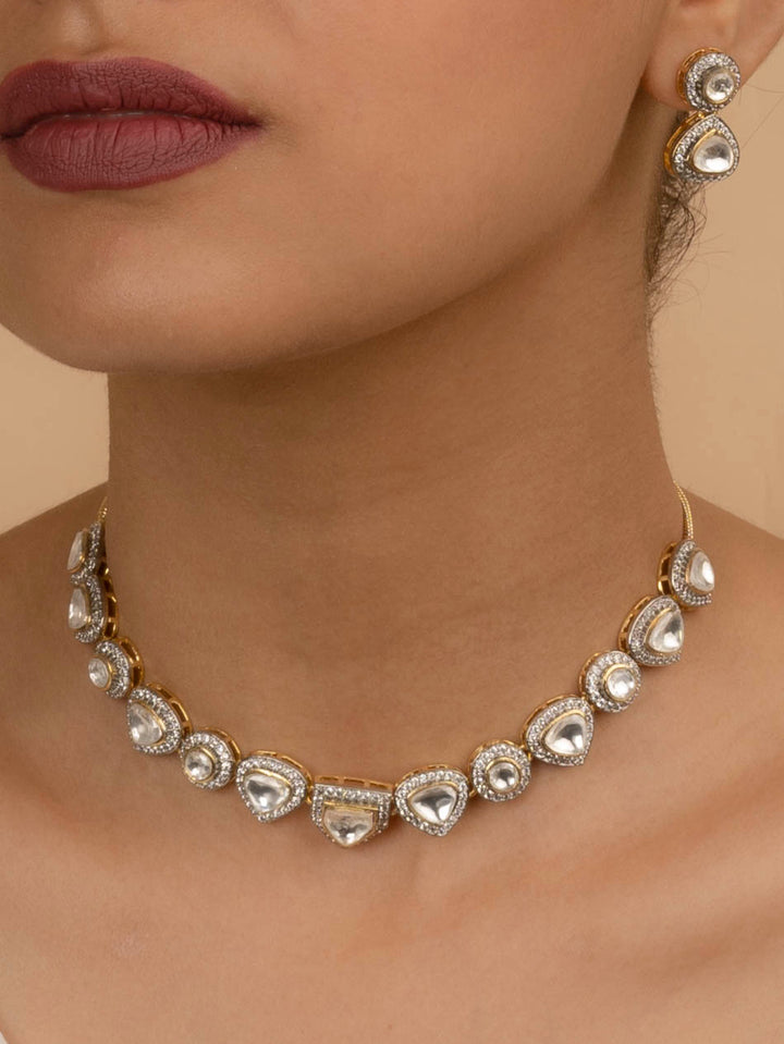 PK-S15 - White Color Faux Diamond Medium Necklace Set