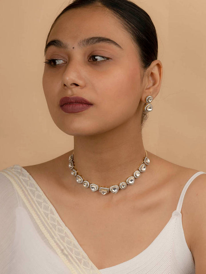 PK-S15 - White Color Faux Diamond Medium Necklace Set