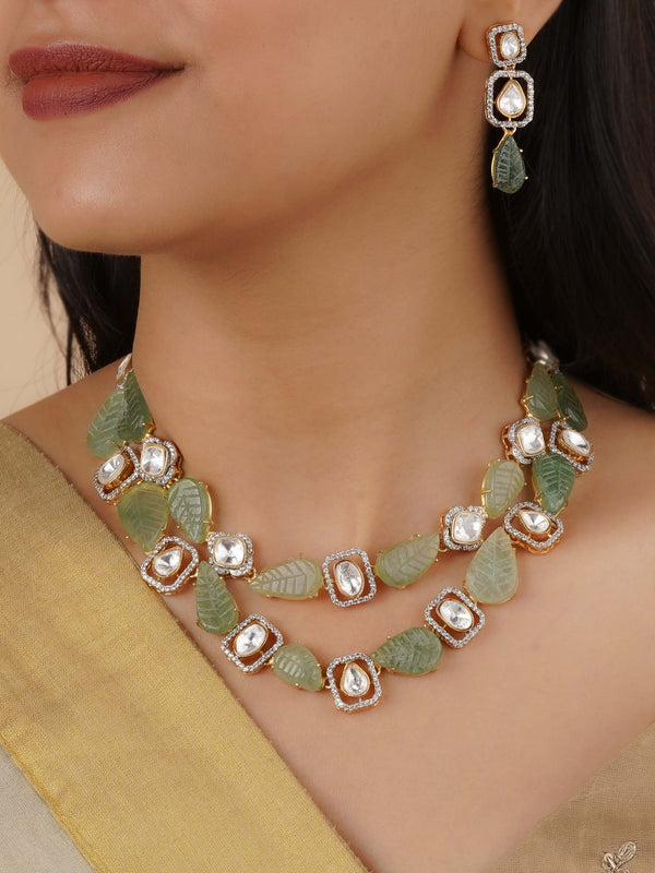 PK-S184 - Green Color Gold Plated Faux Polki Necklace Set