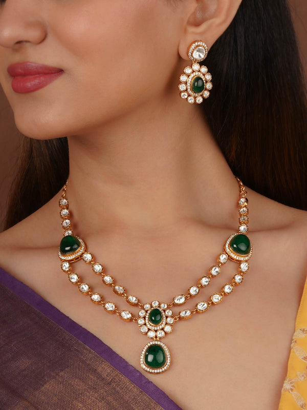 Gold Plated Faux Polki Necklace Set - PK-S200