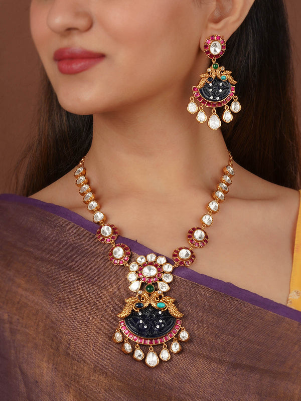 Gold Plated Faux Polki Necklace Set - PK-S205