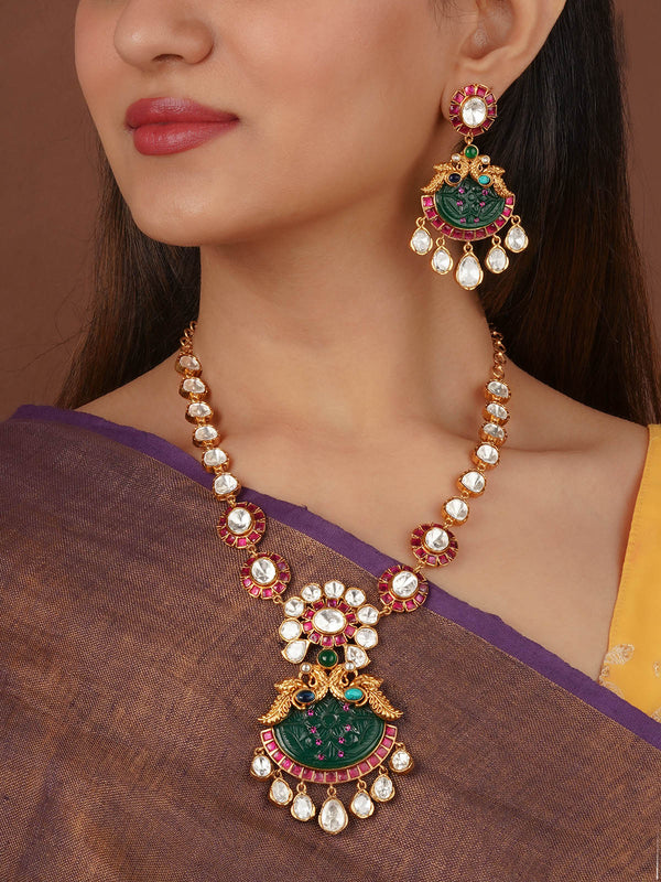 Gold Plated Faux Polki Necklace Set - PK-S205