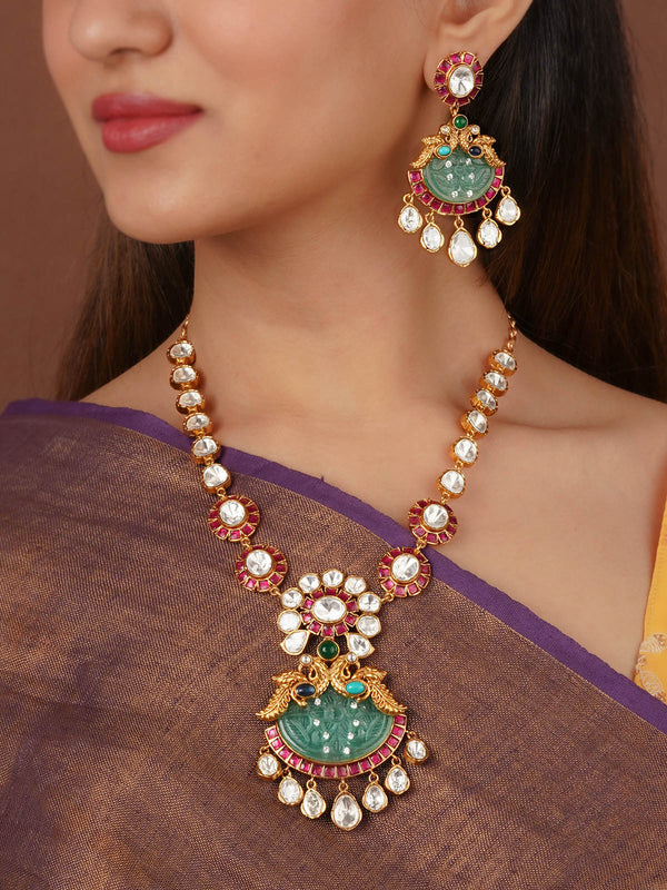 Gold Plated Faux Polki Necklace Set - PK-S205