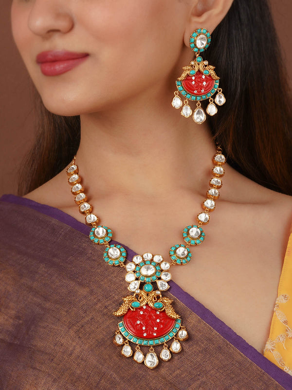 Gold Plated Faux Polki Necklace Set - PK-S205