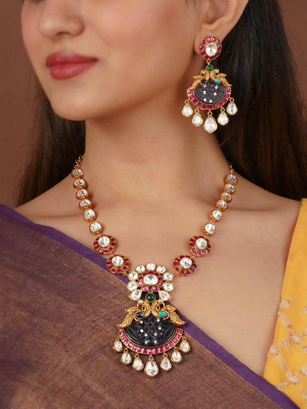 Gold Plated Faux Polki Necklace Set - PK-S205