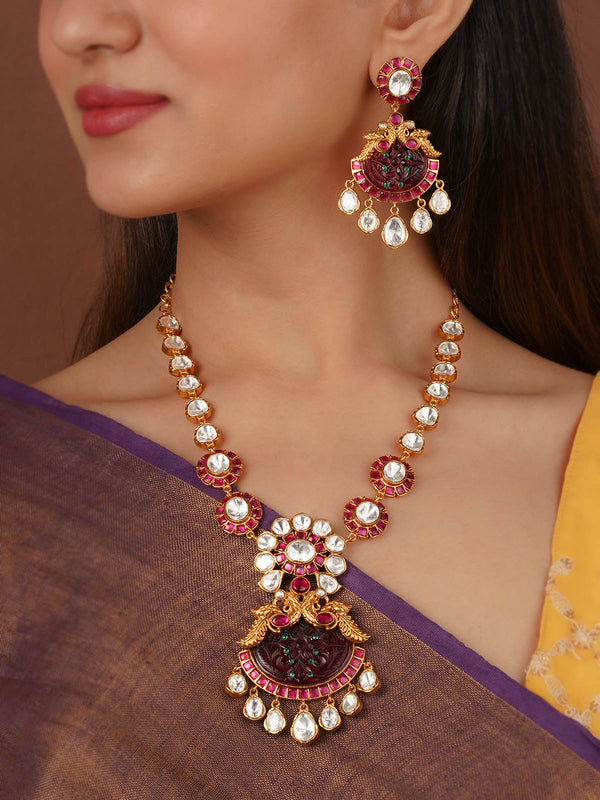 Gold Plated Faux Polki Necklace Set - PK-S205